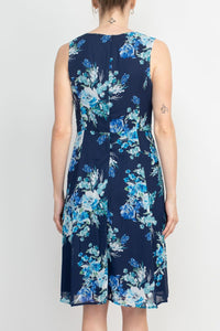 VESTIDO CORTO ESTAMPADO DE FLORES CON BLERO AZUL