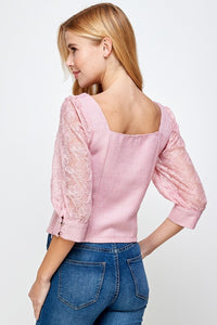 BLUSA ROSA TRANSPARENCIA EN MANGAS