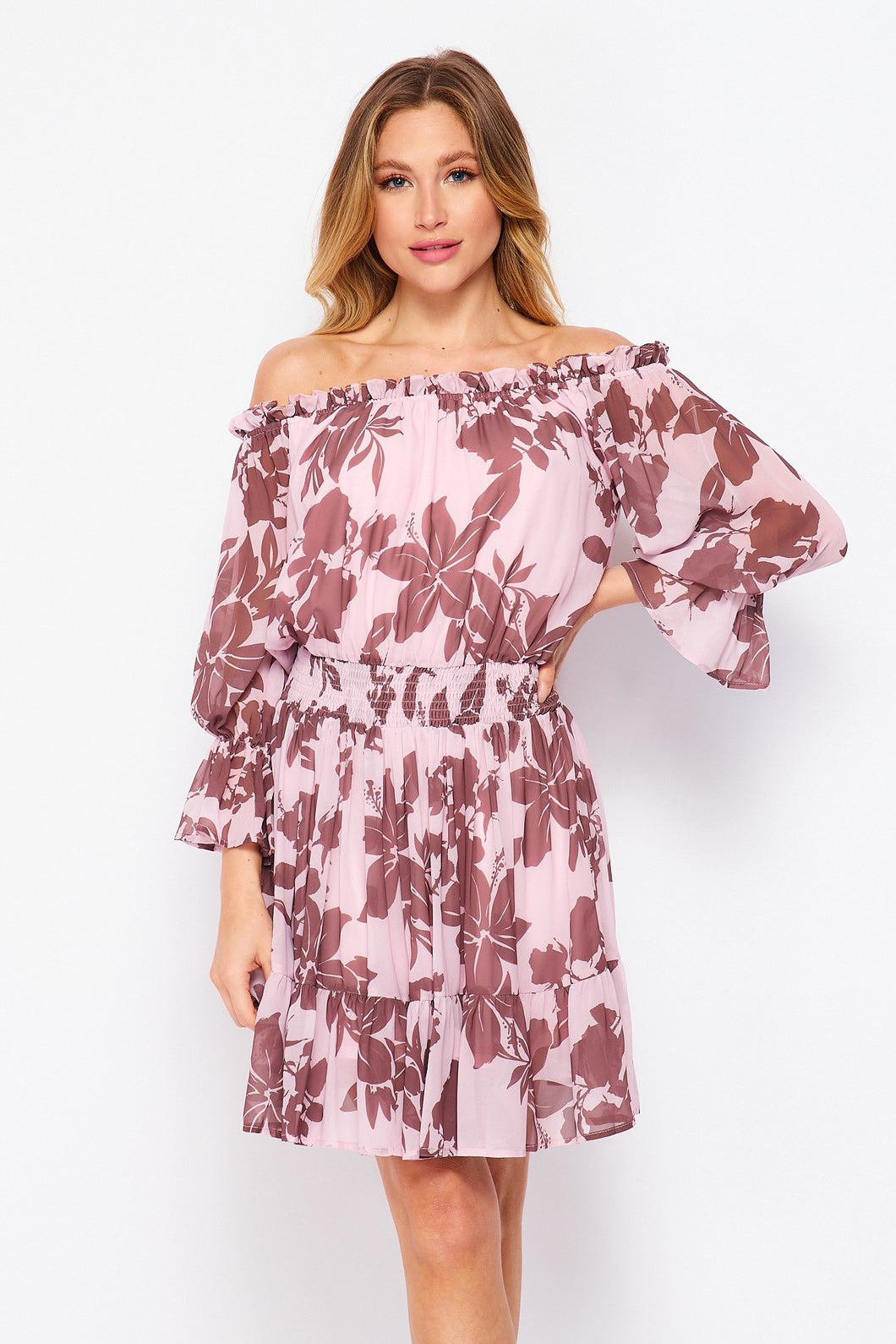 VESTIDO OFF SHOULDE ESTAMPADO