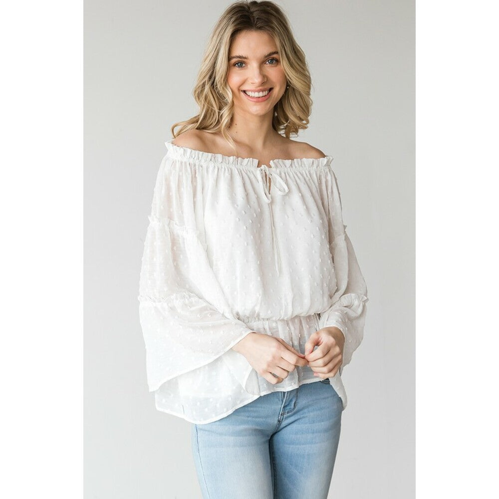 BLUSA OFF SHOULDER MANGAS ANCHAS